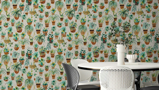 Succulent Home Pots Plants Wallpaper with lush succulents in various pots.

