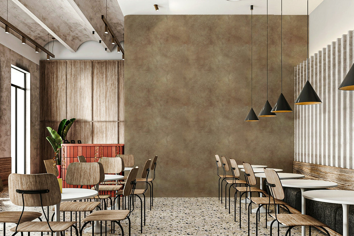 Faux leather wallpaper in warm chamois tones

