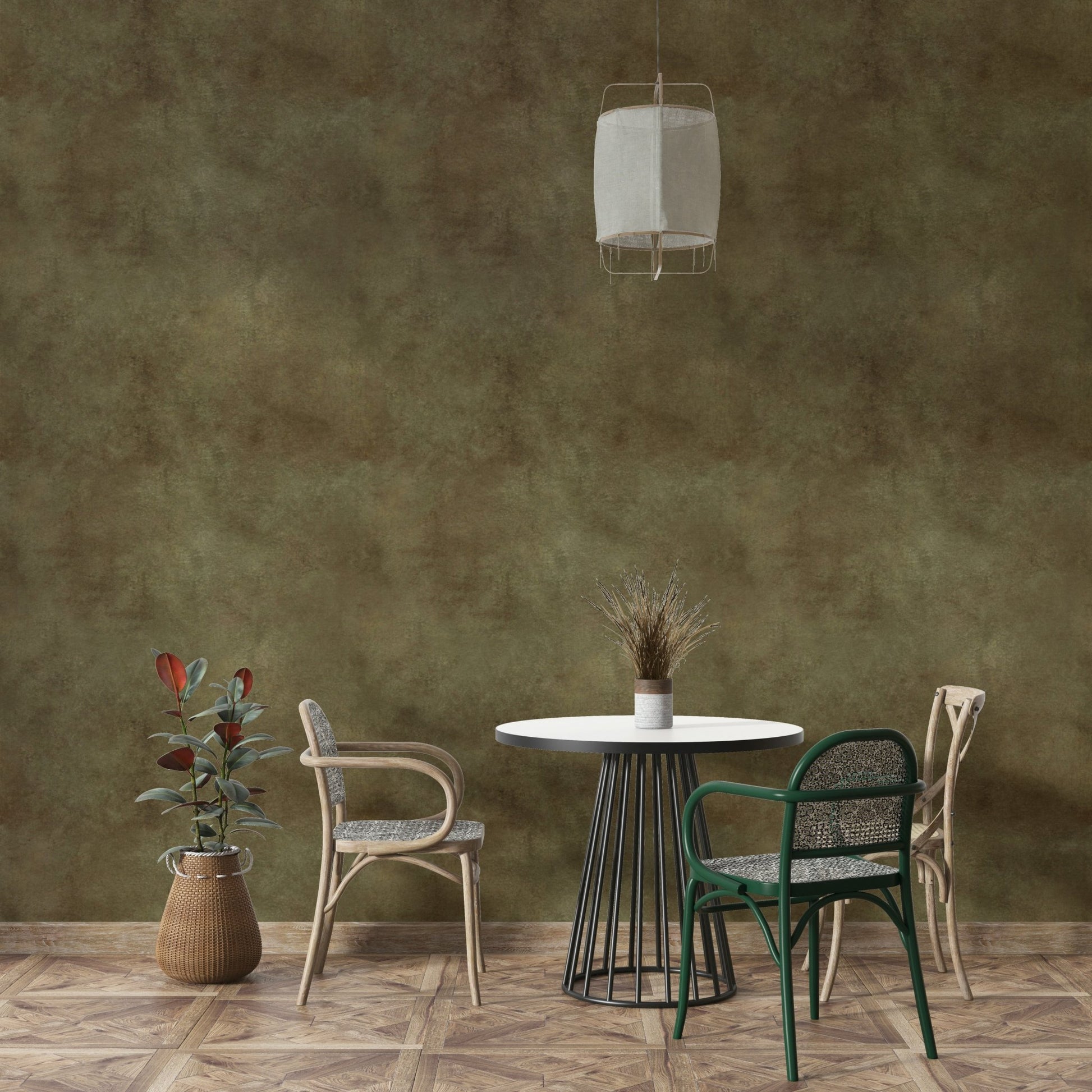Suede look wallpaper in rich olive color

