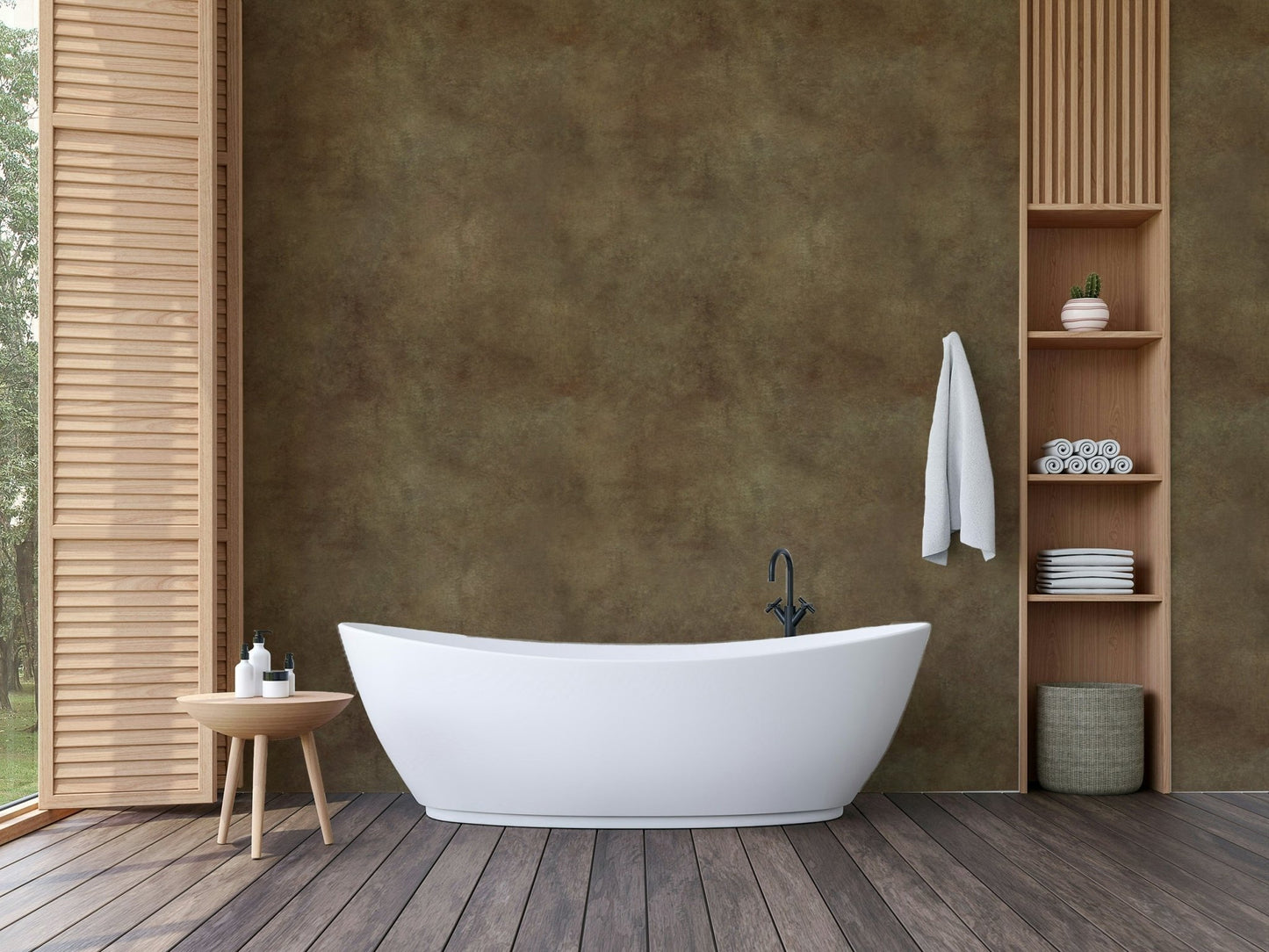 Tobacco brown suede mural with leather texture

