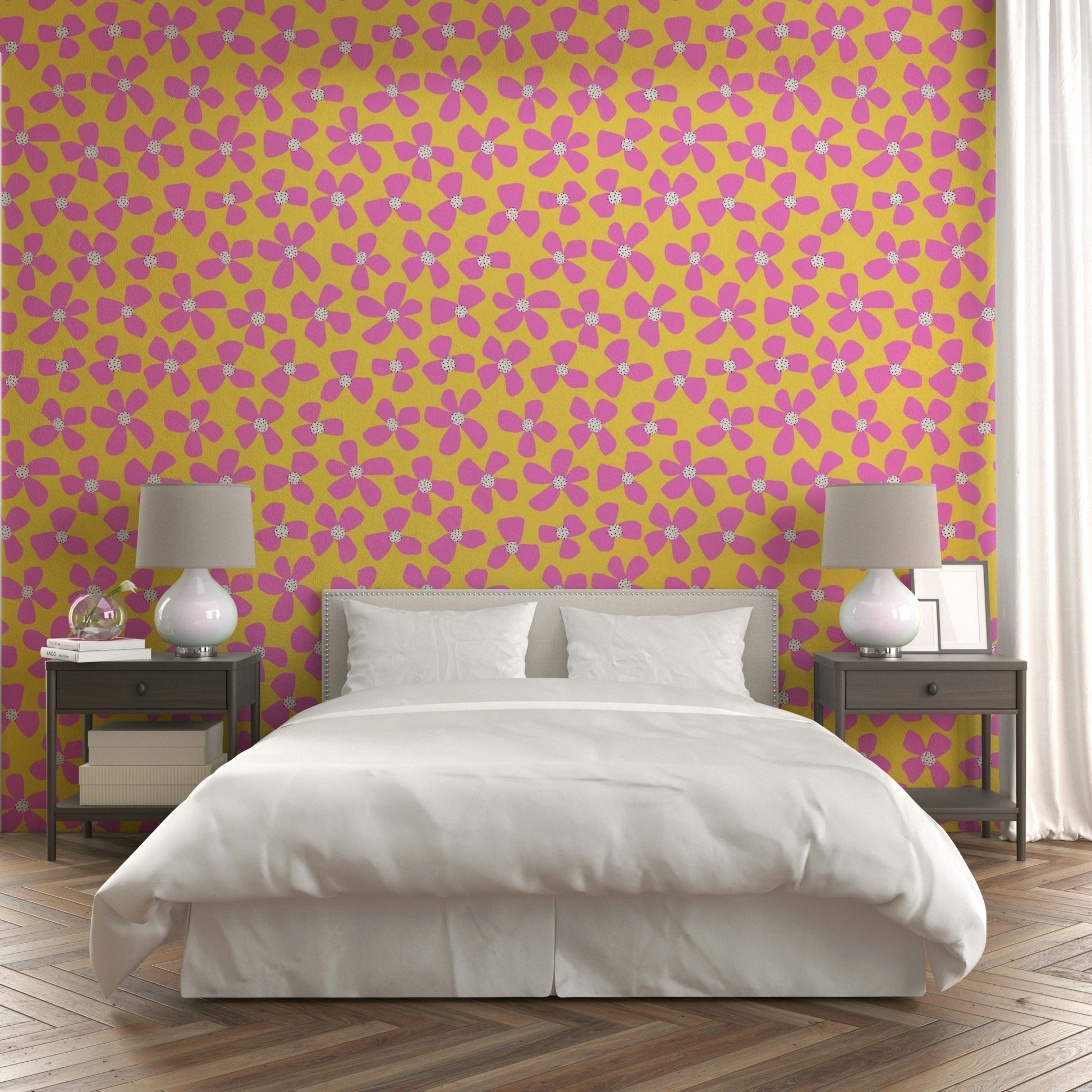 Fresh and lively floral burst wallpaper for modern spaces

