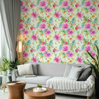 Bold floral dahlia wallpaper in mixed colors

