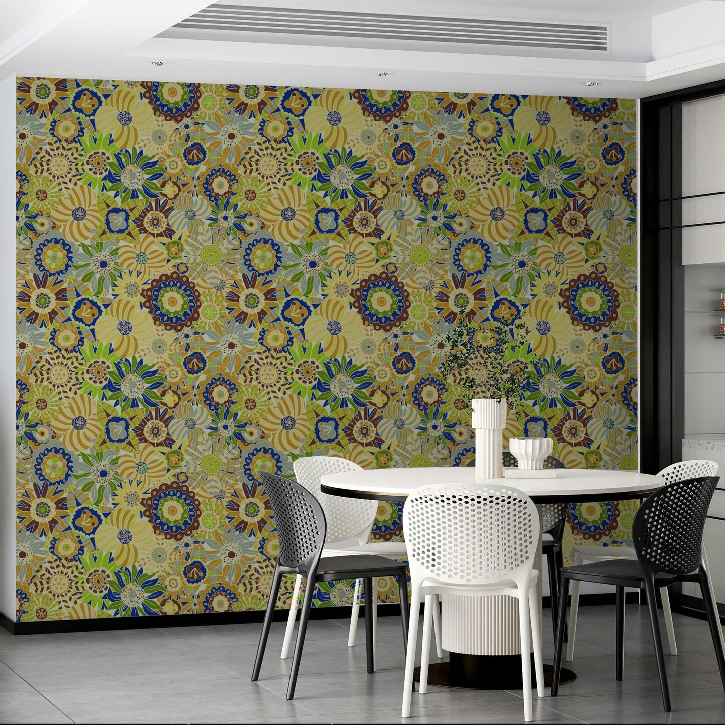 Summer Morning Scandi Round Flowers Wallpaper.

