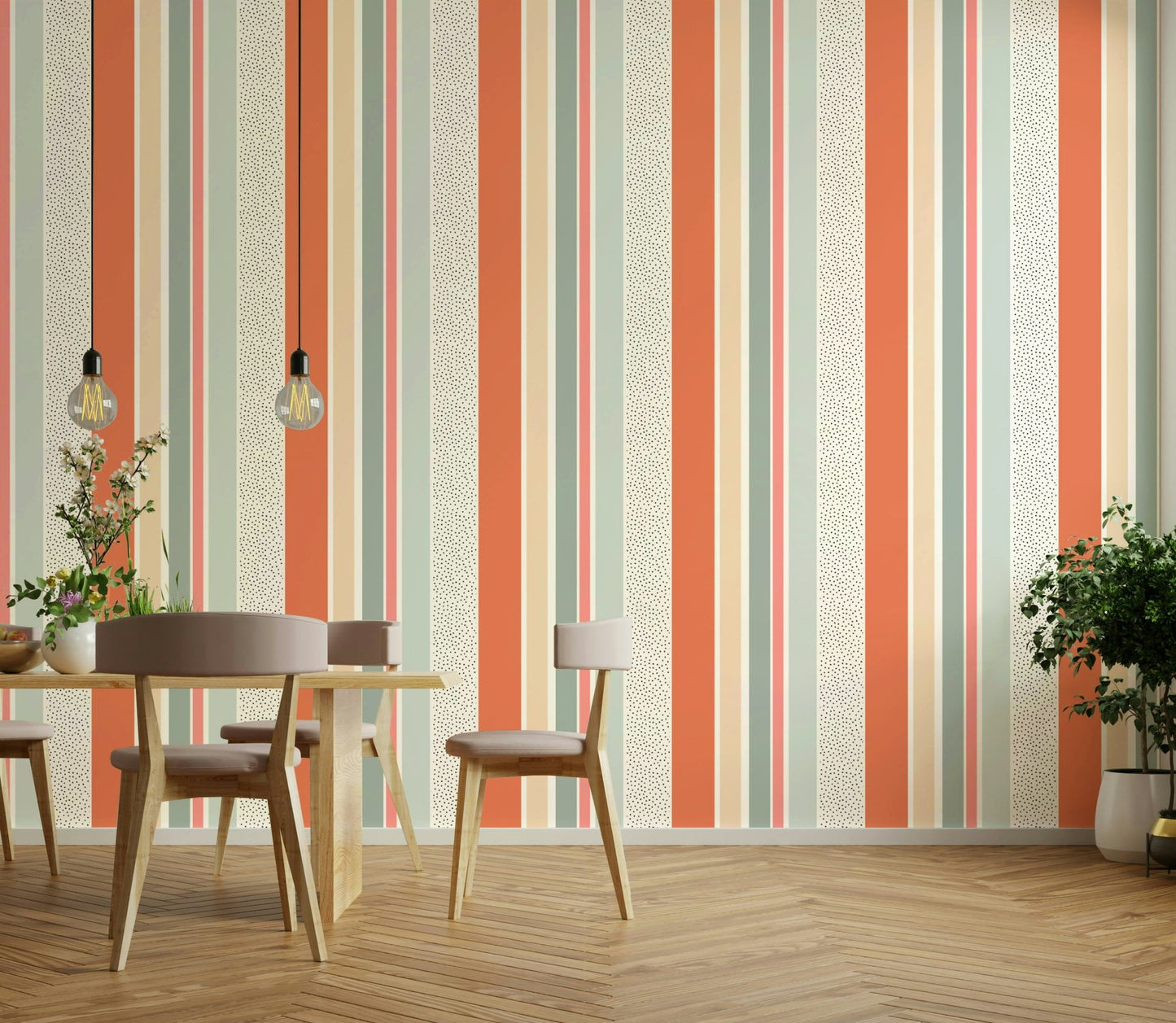 Bold striped wallpaper with fresh summer colors

