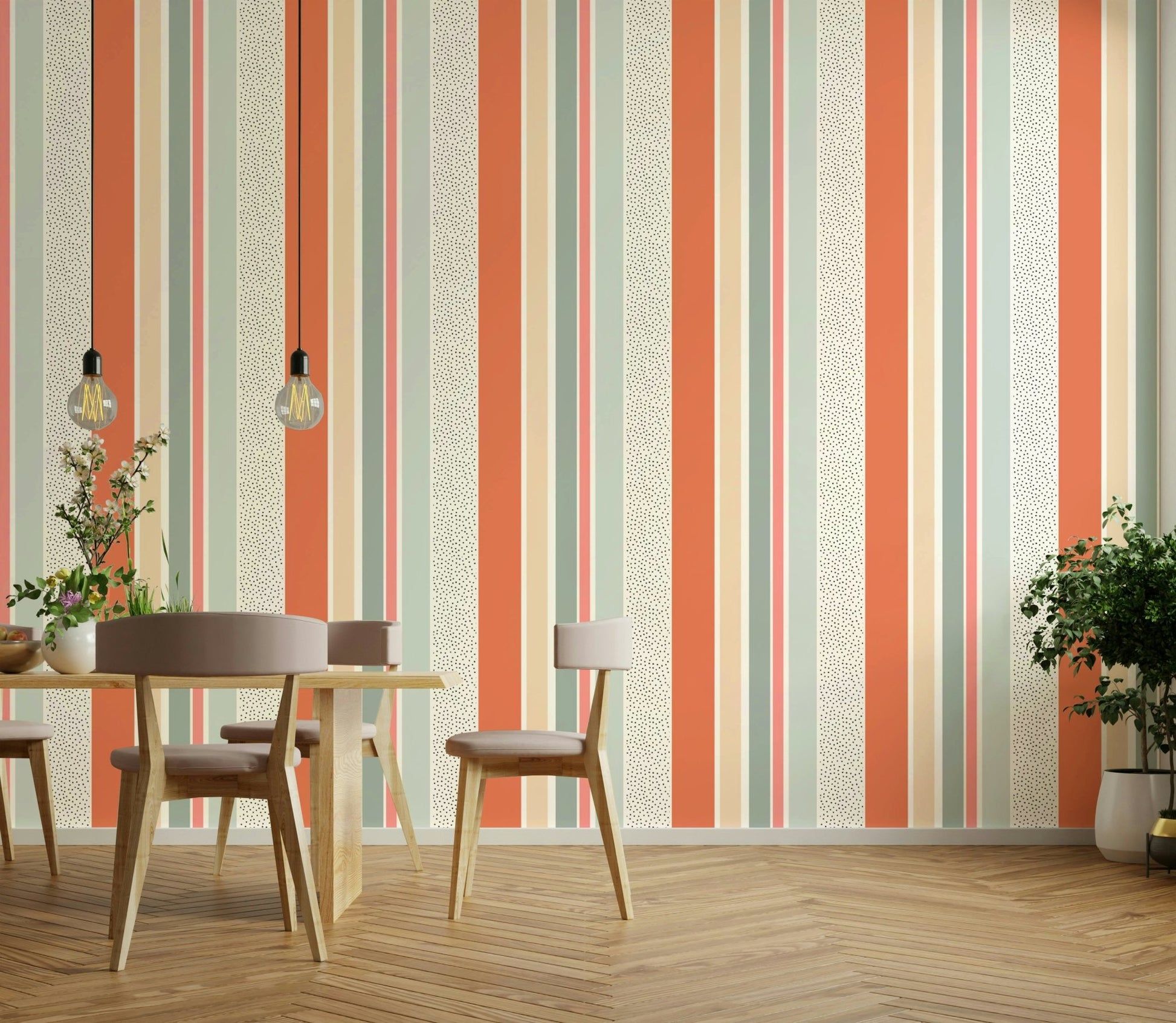 Bold striped wallpaper with fresh summer colors

