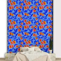 Vibrant citrus mural in warm sunlit tones

