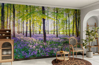 Trees with sunbeams wall wallpaper

