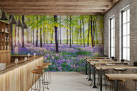 Forest with blooming bluebells mural

