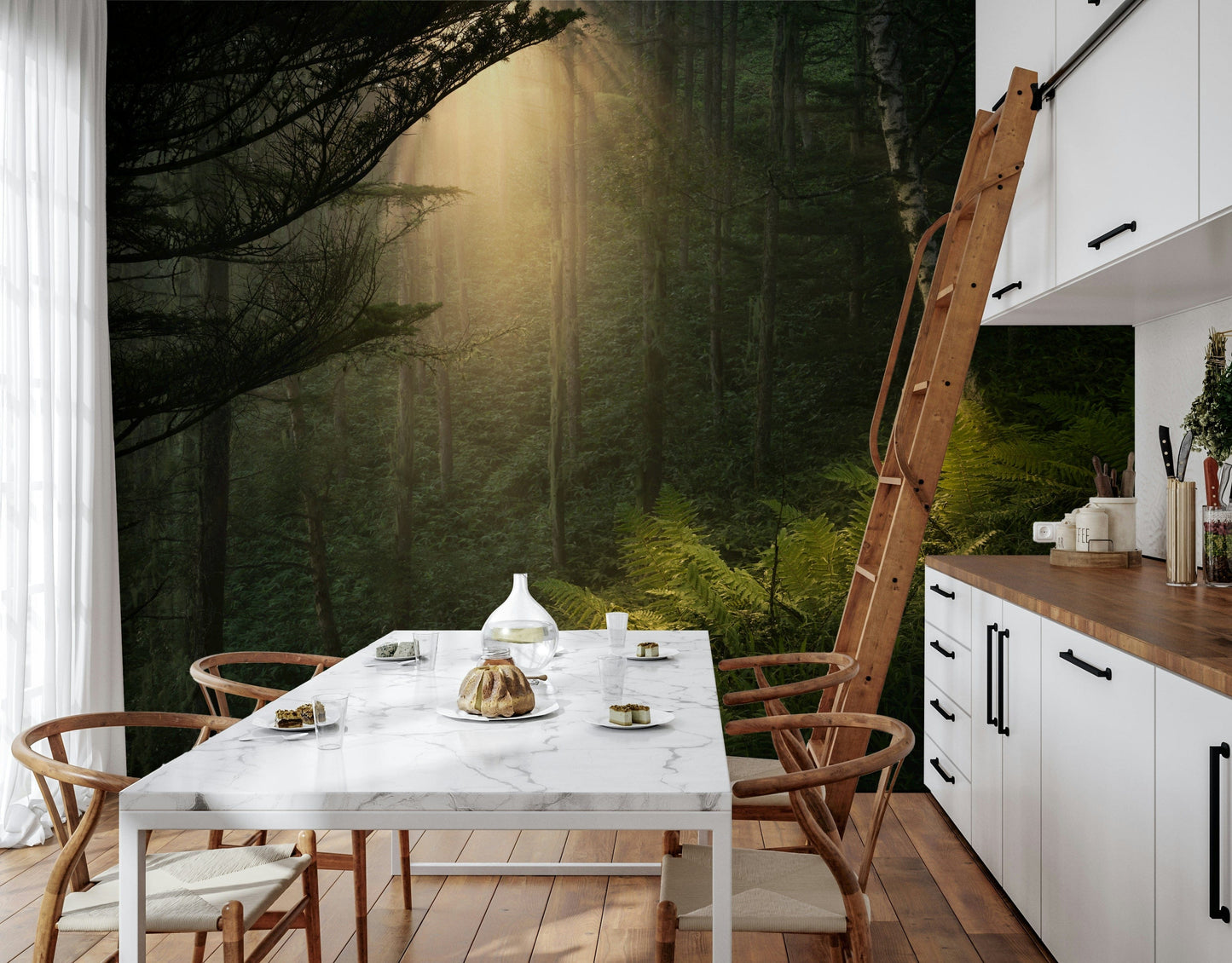 Captivating natural Sunlit Forest accent wall mural.