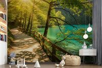Sunlit Lakeside Path Wall Mural