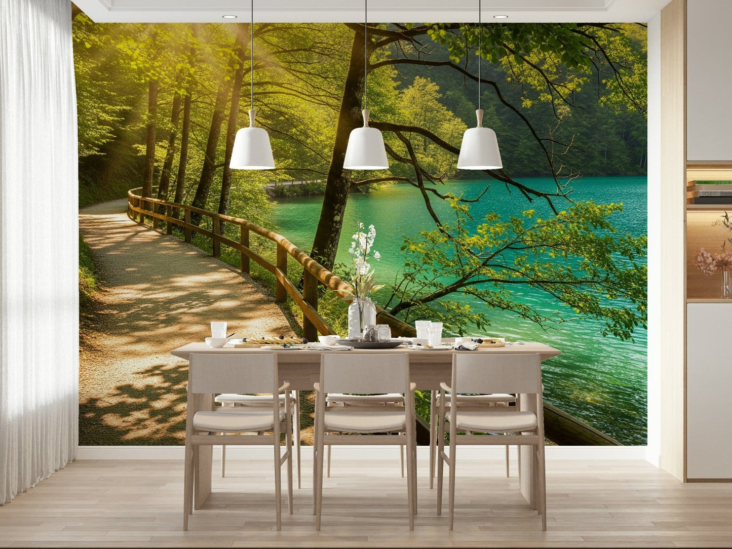 Sunlit Lakeside Path Wall Mural