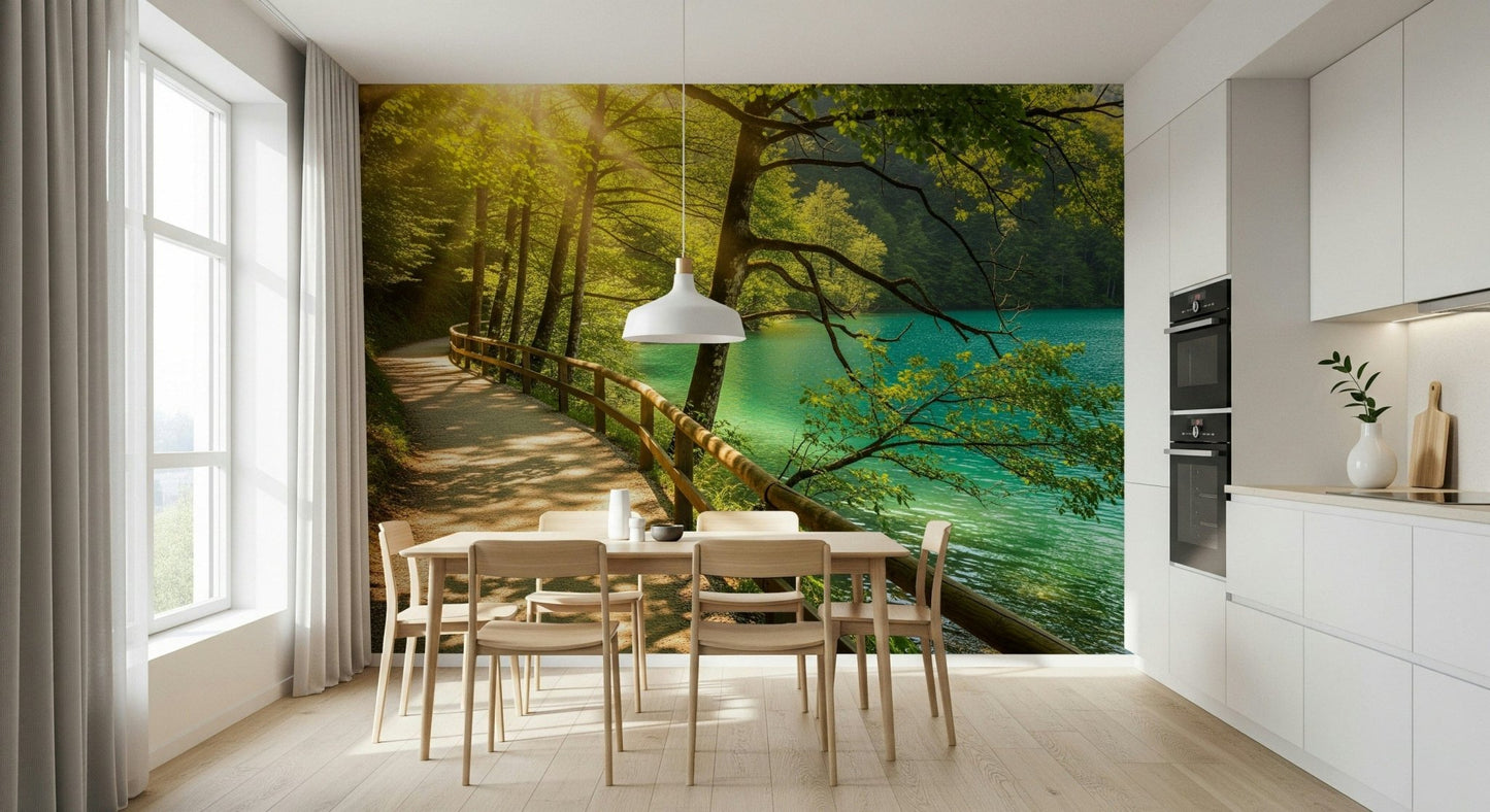 Sunlit Lakeside Path Wall Mural