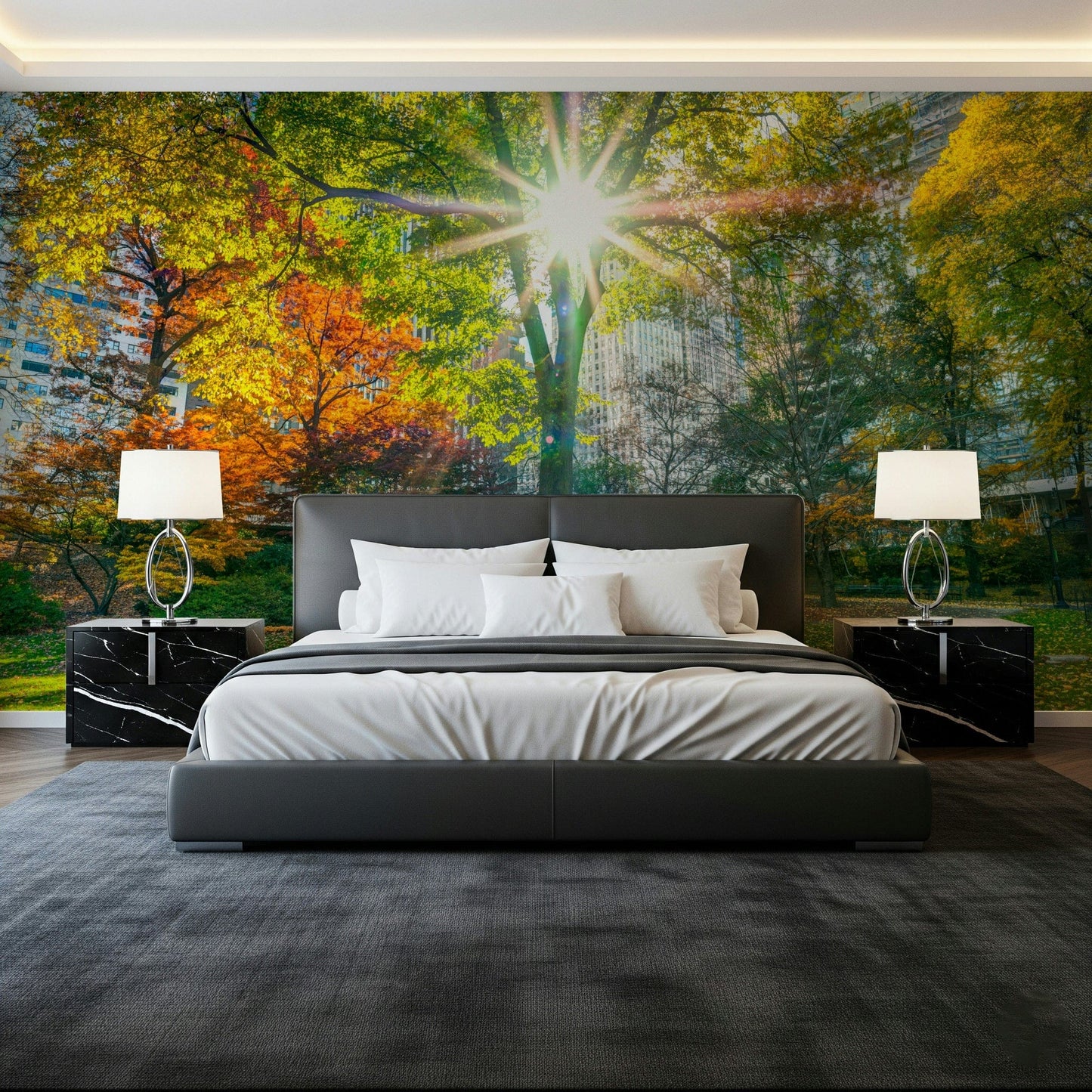 Sun Rays Through Trees Wall Mural