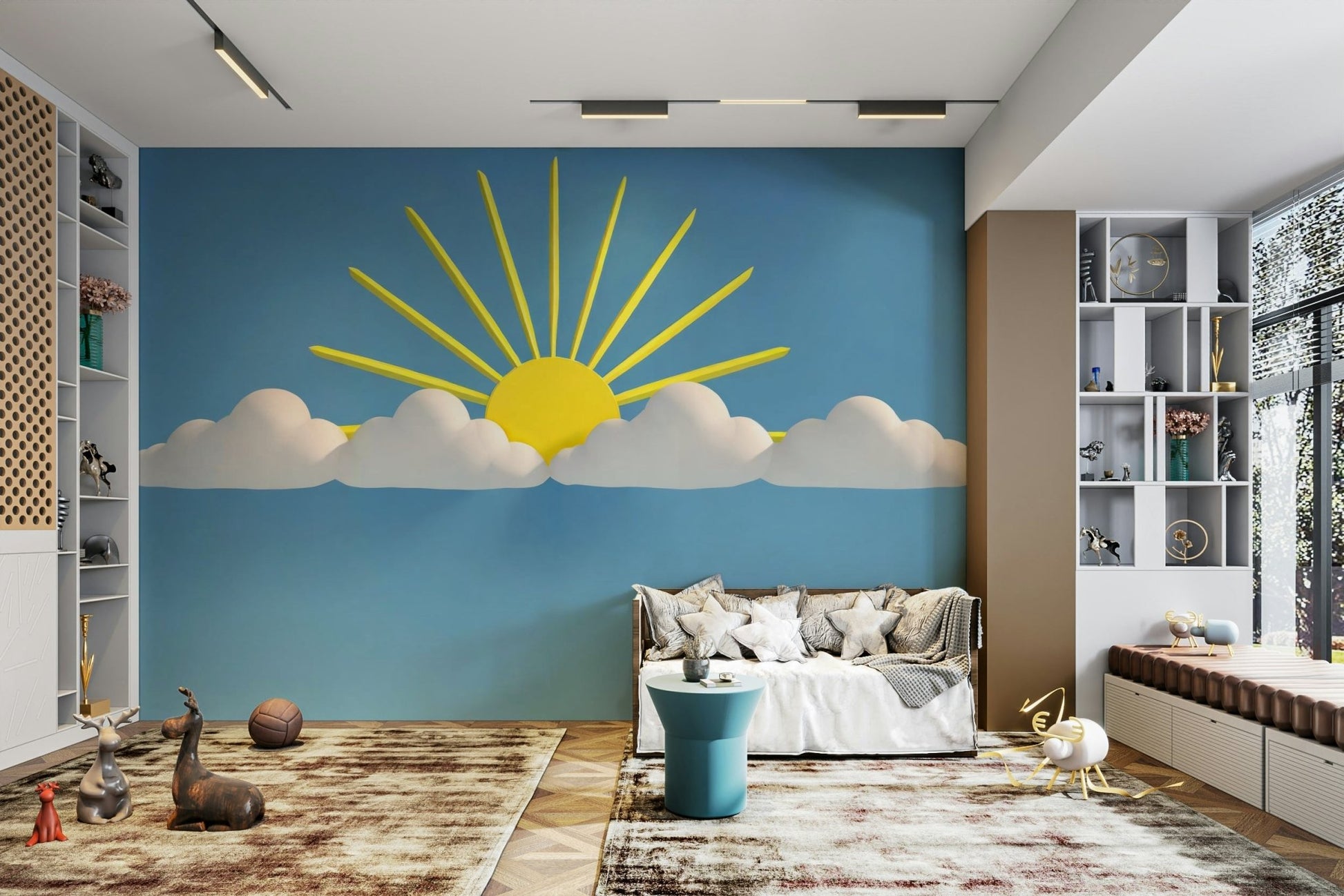 Sunny Skies and Cloud Dreams mural perfect for nurseries and bedrooms

