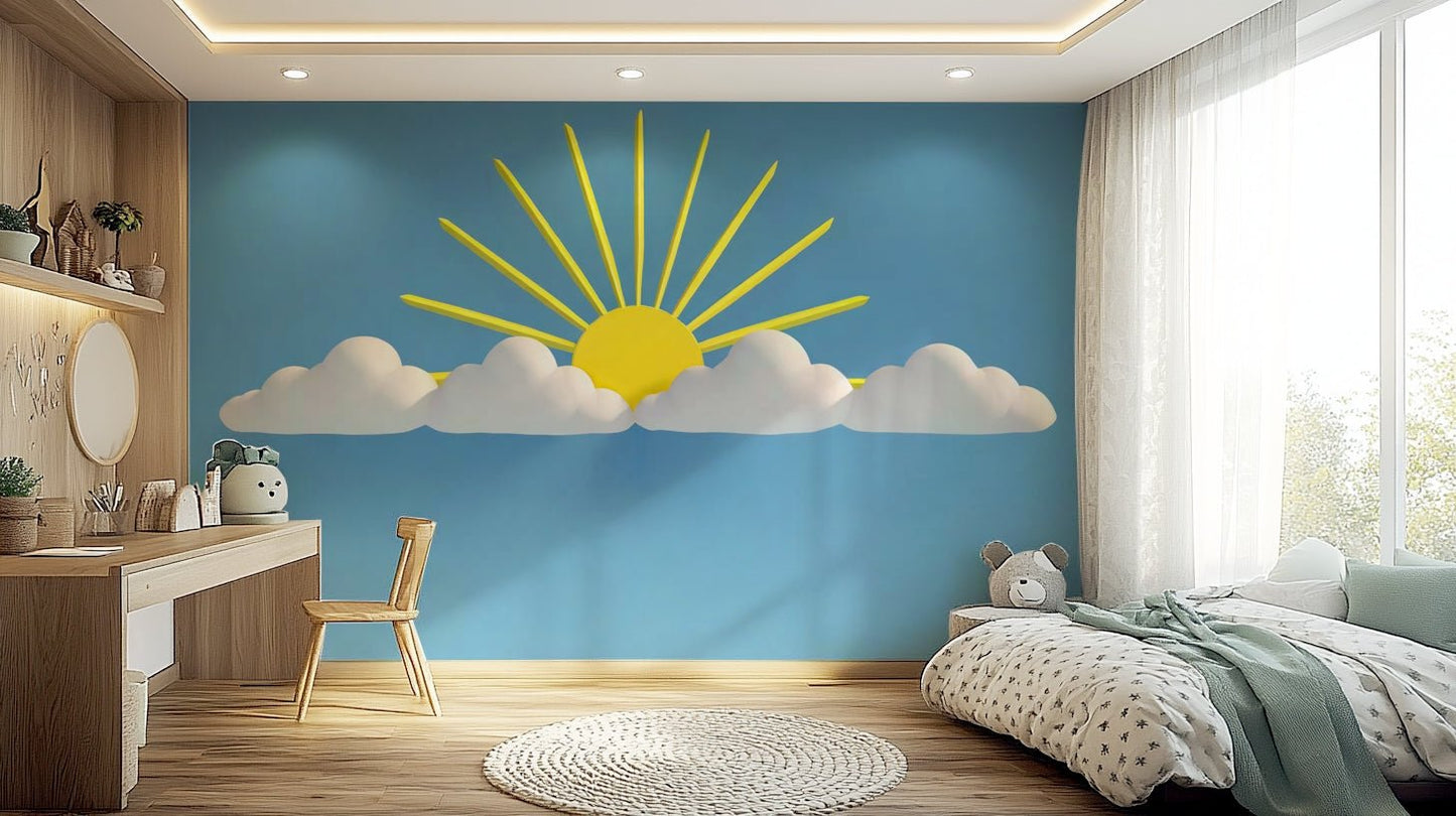 Sunny Skies and Cloud Dreams Wall Mural featuring soft clouds and blue sky

