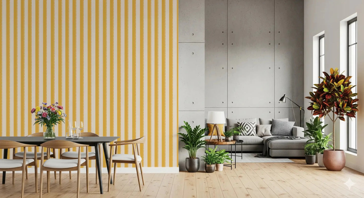Durable Sunny Stripes Wallpaper for clean wall aesthetics.