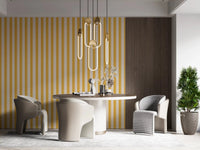 Matte finish Sunny Stripes dining area  Wallpaper in warm gold tones.
