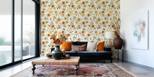 Sunny Watercolor Sunflowers wallpaper, bright yellow floral pattern.