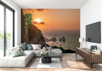 Serene ocean view wall mural with yachts