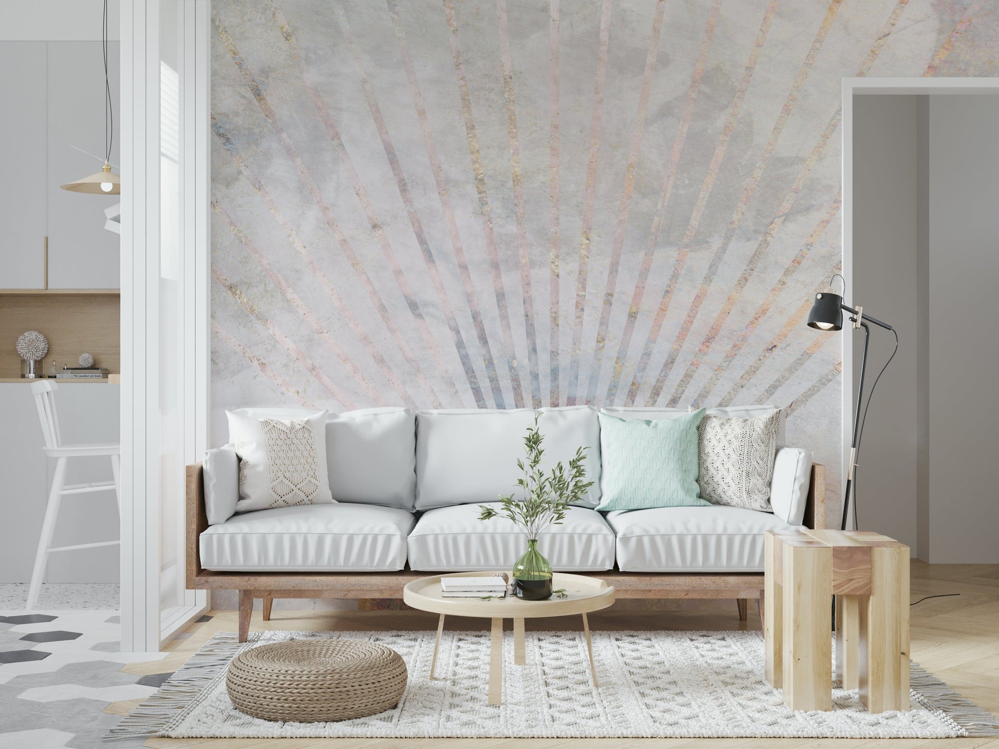 A beautiful modern stone wall mural for a living room.