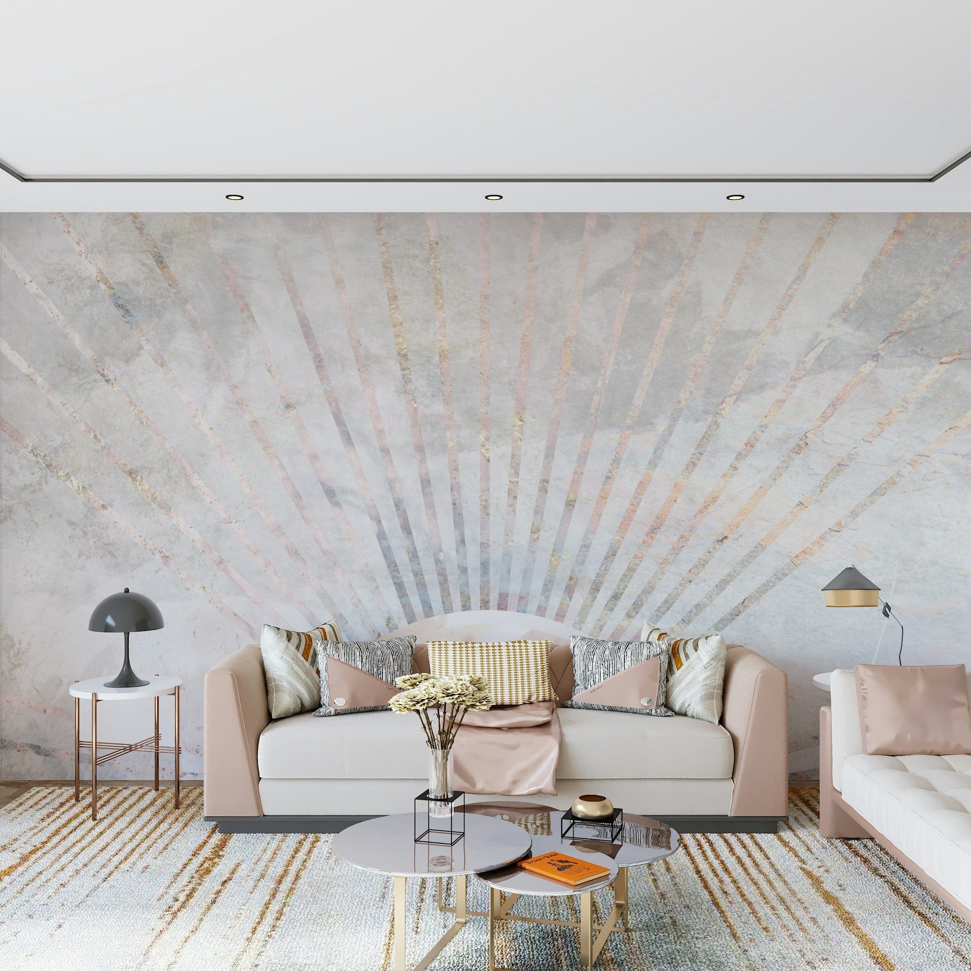 An artistic fluid marble mural on luxury wallpaper.