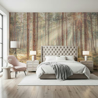 Sunrise's Kiss in the Misty Forest Wall Mural