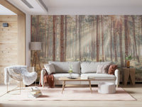 Sunrise's Kiss in the Misty Forest Wall Mural