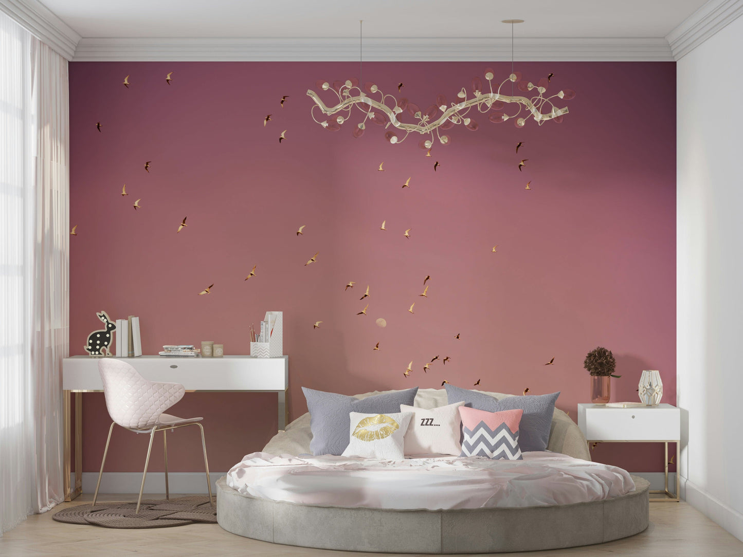 An angled shot of the mural's gentle color palette.

