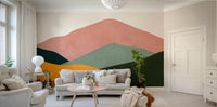 The wall mural is installed on a living room feature wall.


