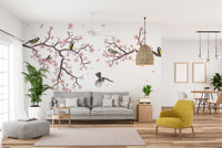 Sunset Titmouse Cherry Blossom Mural nature vibe