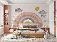 The sun is large and yellow, with simple, cheerful eyes and a mouth.
