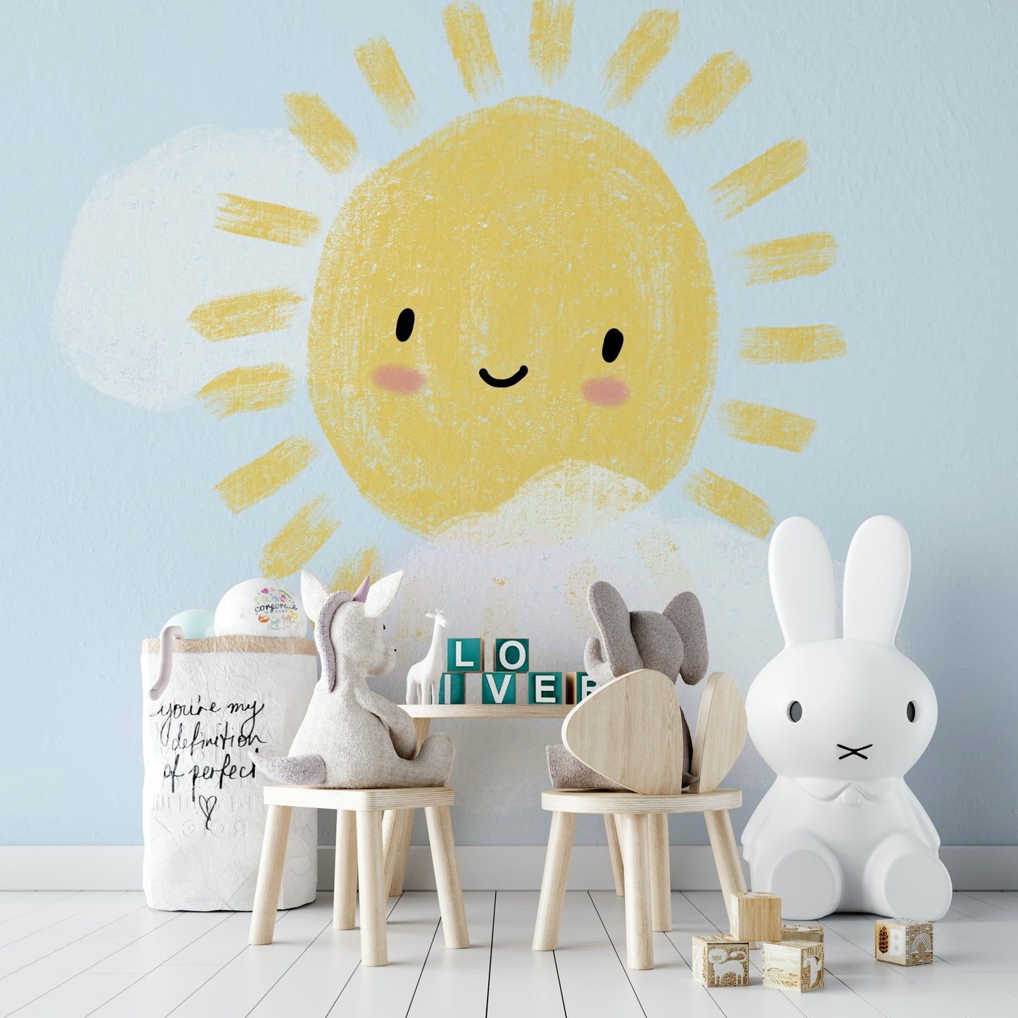 Hand-drawn sunny sky wall wallpaper

