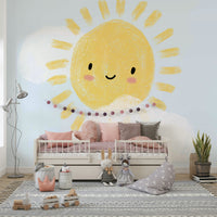 Soft sun and clouds wallpaper for kids

