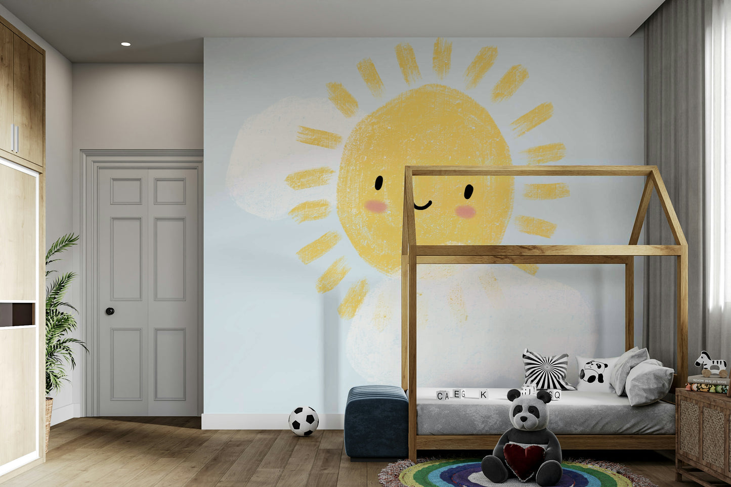 Cheerful sun design wallpaper for walls

