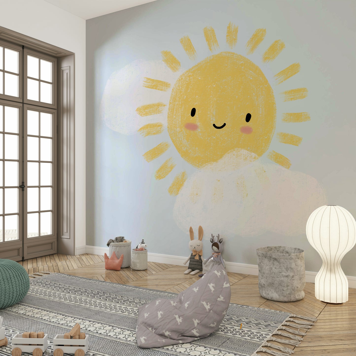 Cute sun and cloud wallpaper for walls

