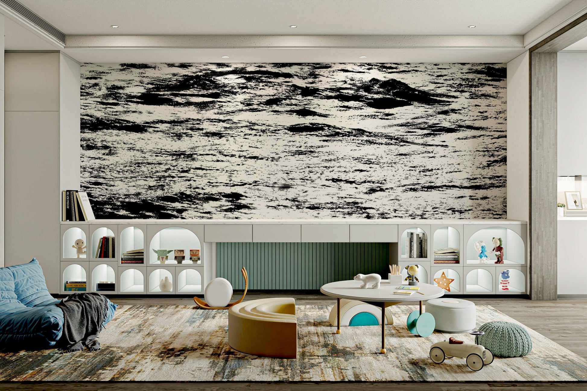 A beautiful wide-angle wall mural of the sea.

