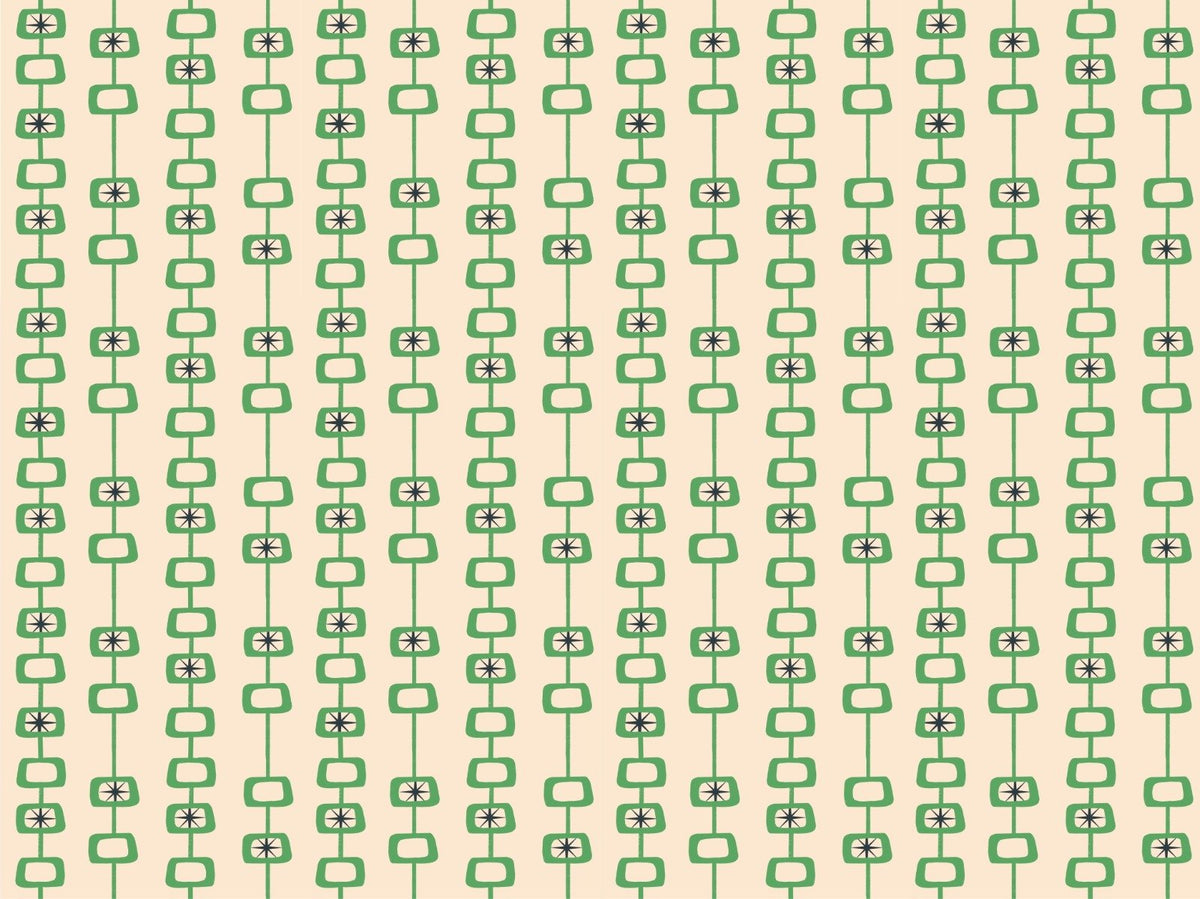 Grüne Leinen Mitte des Jahrhunderts Atomkugeln Tapete in your room — zoomed