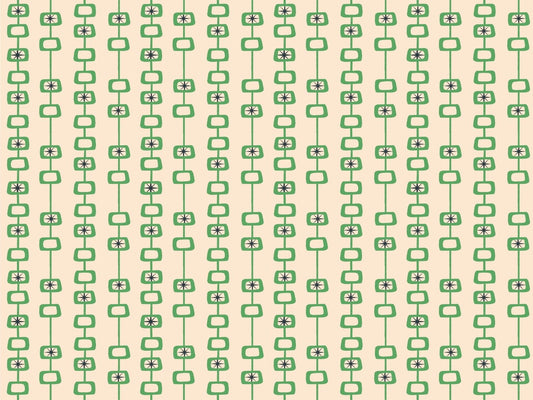 Green Linen Mid Century Atomic Orbs Wallpaper