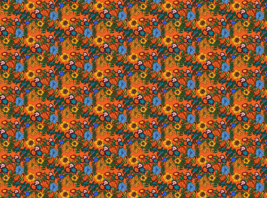 Retro 60s Blumen Orange Tapete
