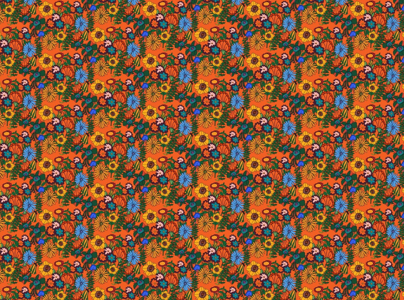 Papier peint à orange floral rétro des années 60