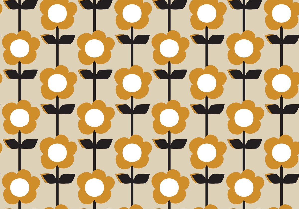 Floral Pearl Yellow Color Retro Wallpaper in your room — zoomed