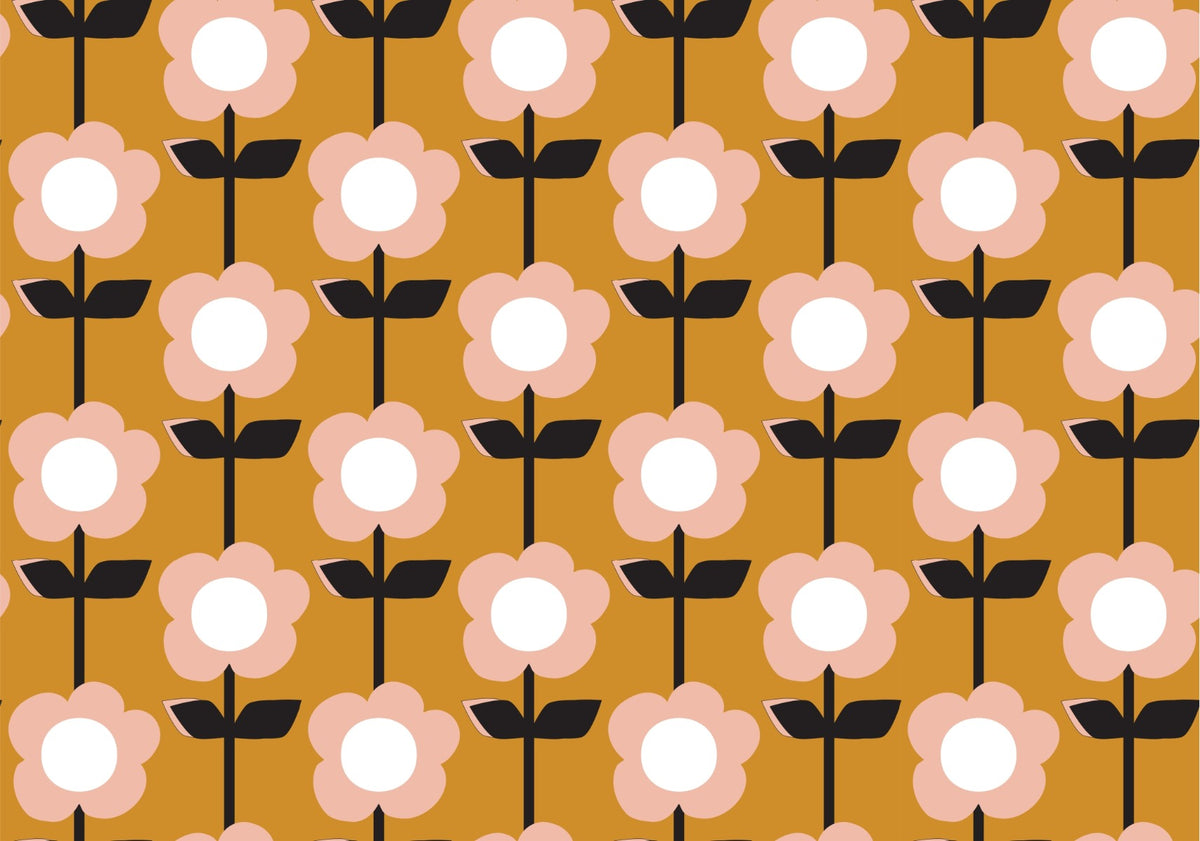 Flower Mustard Design Retro Wallpaper