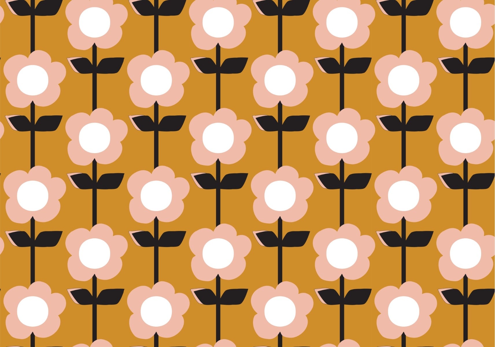 Flower Mustard Design Retro Wallpaper in your room — zoomed