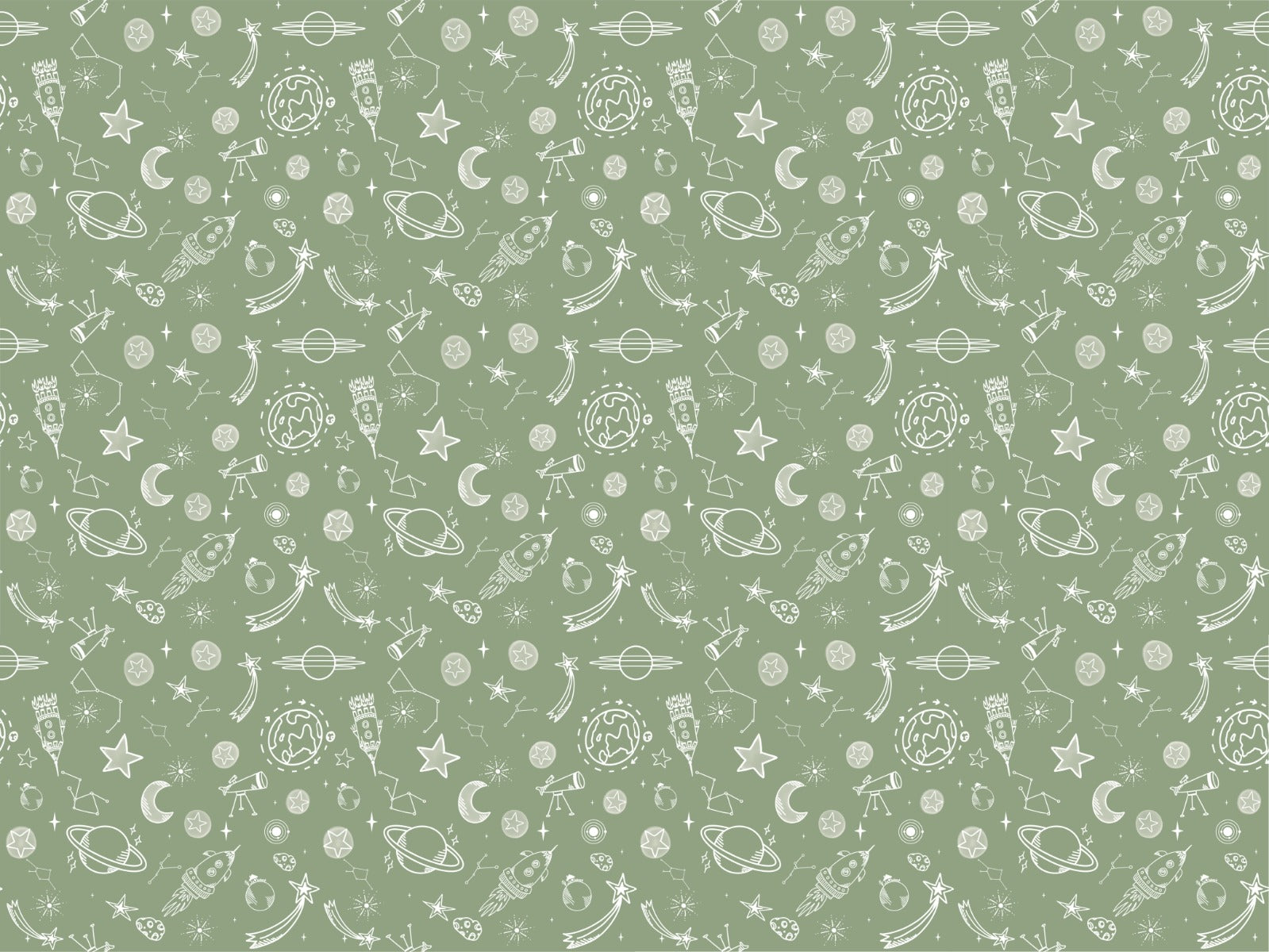 Voyage spatial Green Kids Wallpaper in your room — zoomed