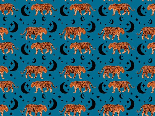 Tiger Moon Blue Kids Room Wallpaper