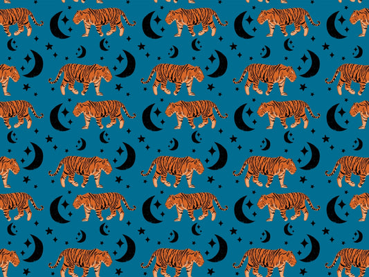 Tiger Moon Blue Kids Room Wallpaper