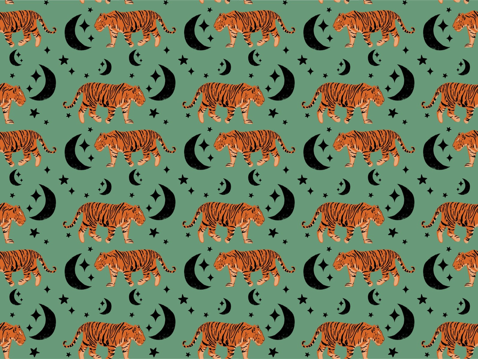 Chambre d'enfants Tiger Moon Green Wallpaper