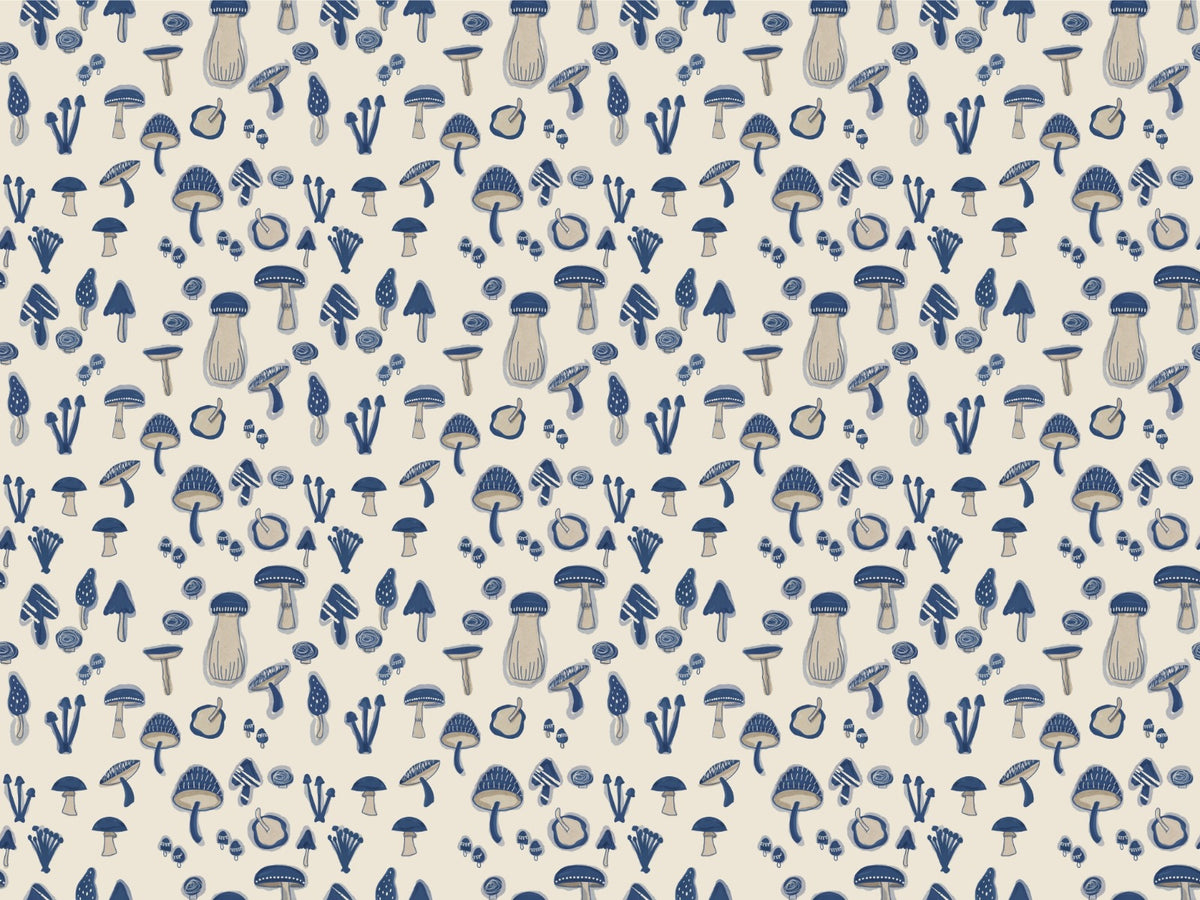 Watercolor Mushrooms Navy Blue Wallpaper in your room — zoomed