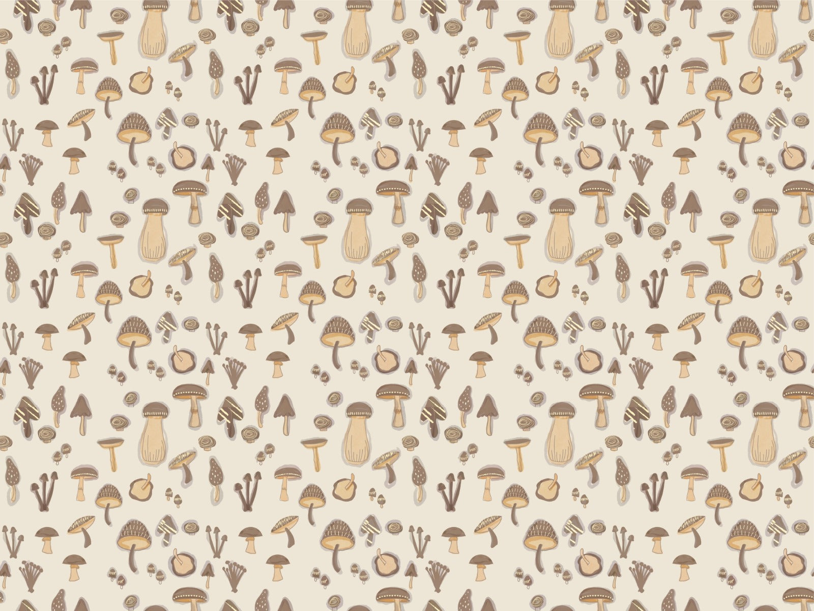 Watercolor Mushrooms Sand Color Wallpaper