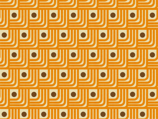 70S -Kurve Orange Linien Braune Punkte Tapete
